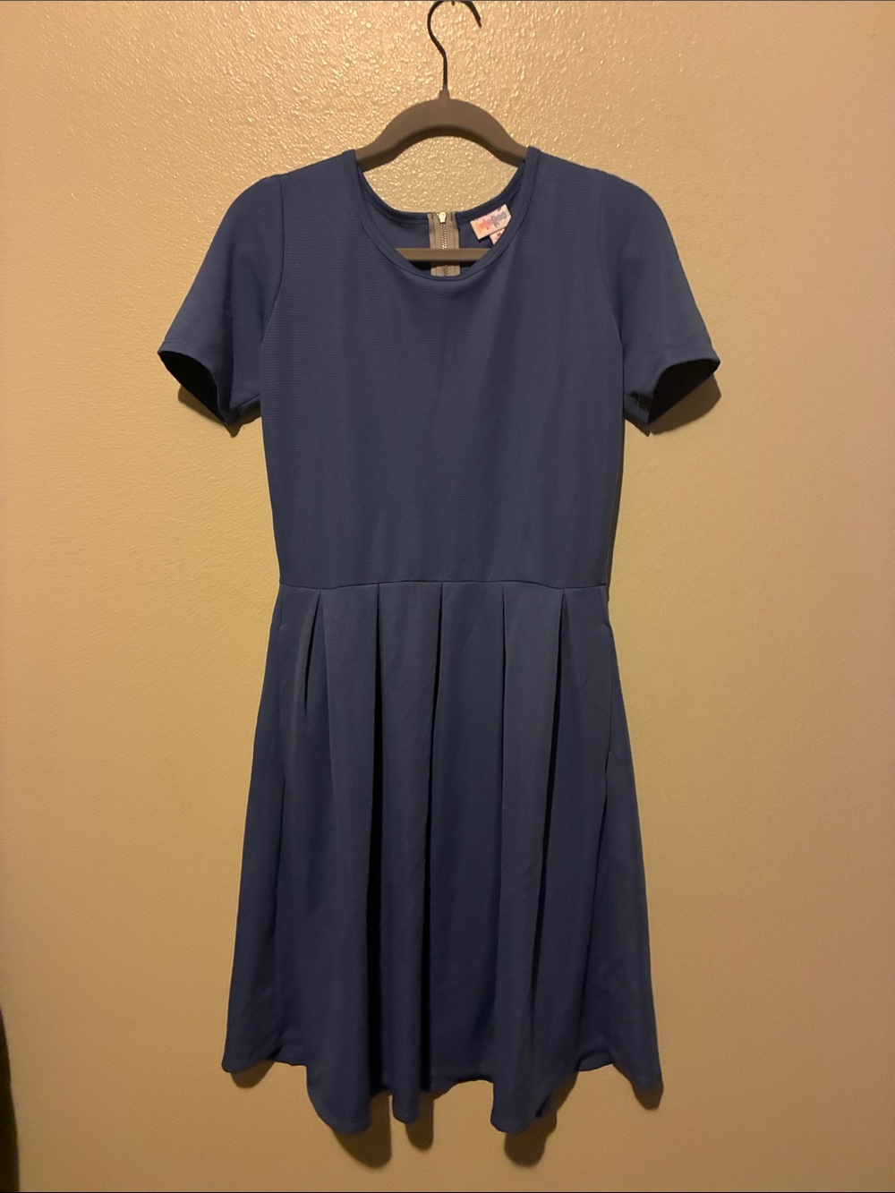 LuLaRoe Navy Blue Short-Sleeve Pleated Casual Dress